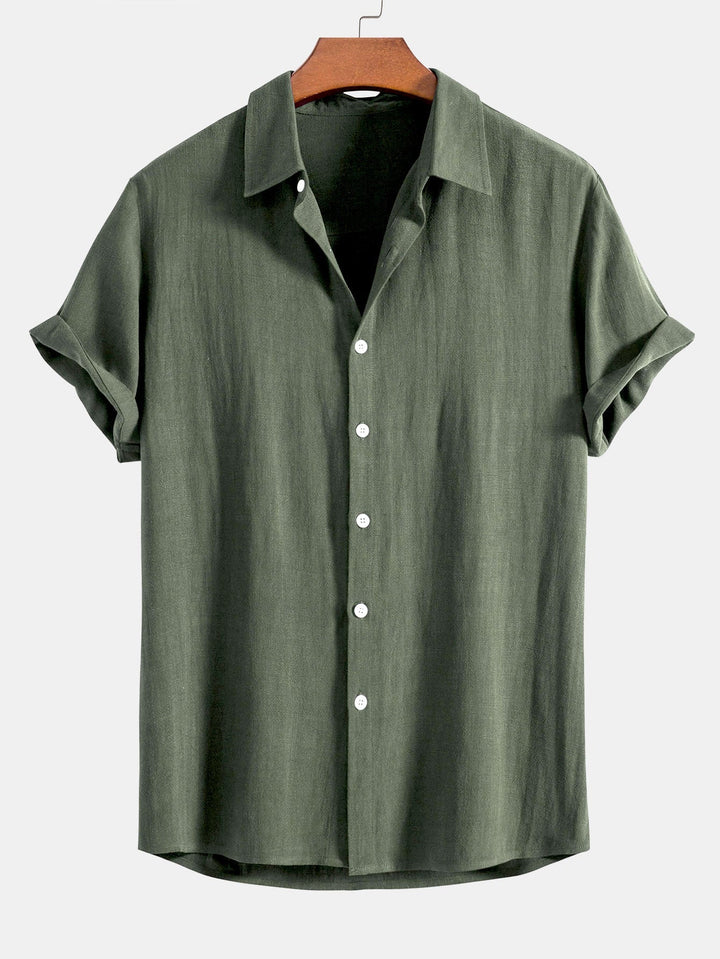 Linnen Rayon Mix Knopen Shirt & Rechte Pijpen Linnen Broek