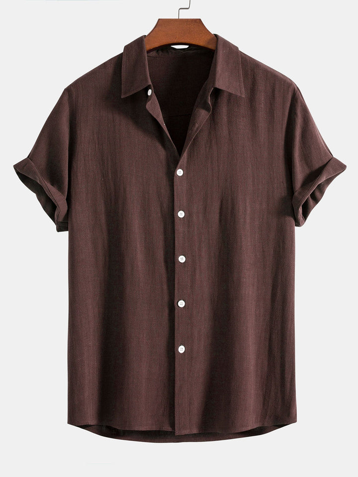 Linnen Rayon Mix Knopen Shirt & Rechte Pijpen Linnen Broek