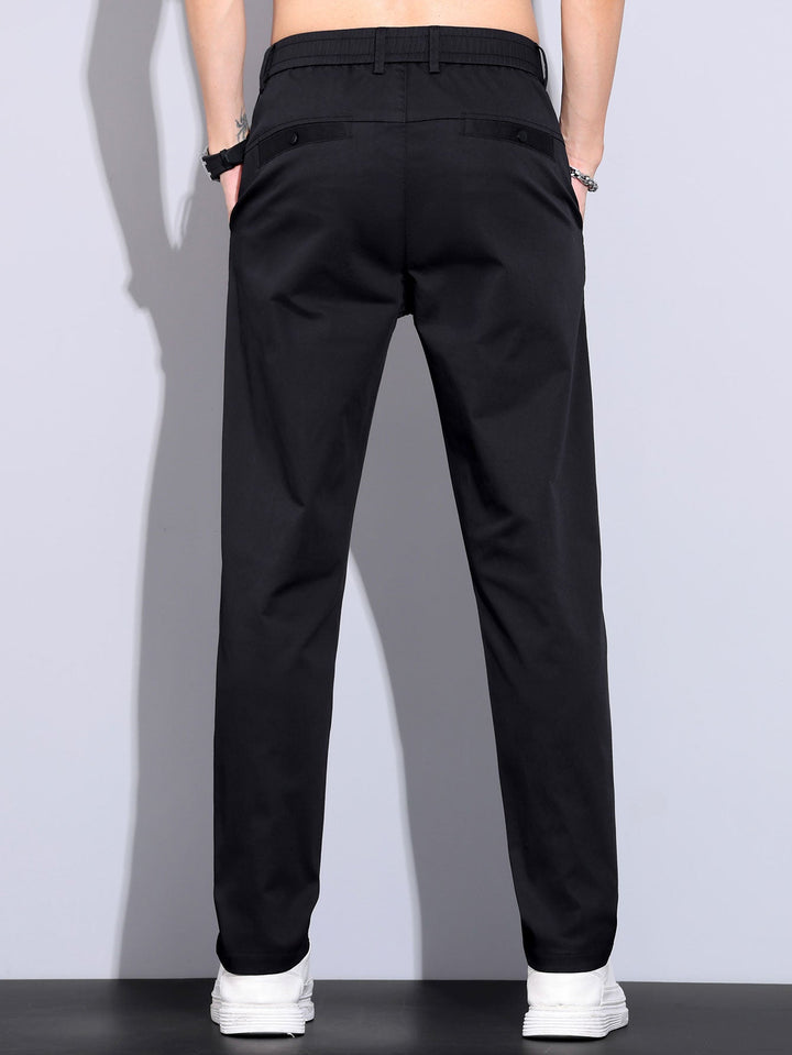Contrast Trim Ribbed Johnny Collar Knit Polo & Elastic Waist Straight Leg Trousers
