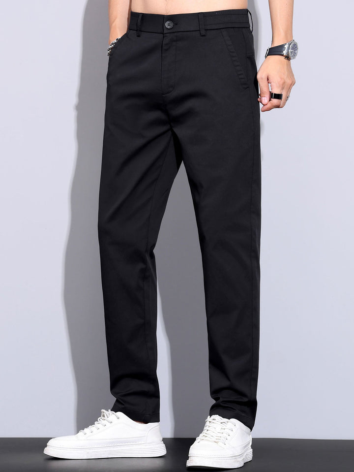 Contrast Trim Ribbed Johnny Collar Knit Polo & Elastic Waist Straight Leg Trousers