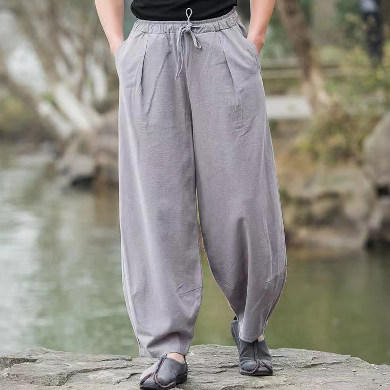 Buddha Stones Casual Simple Drawstring Men's Harem Pants With Pockets