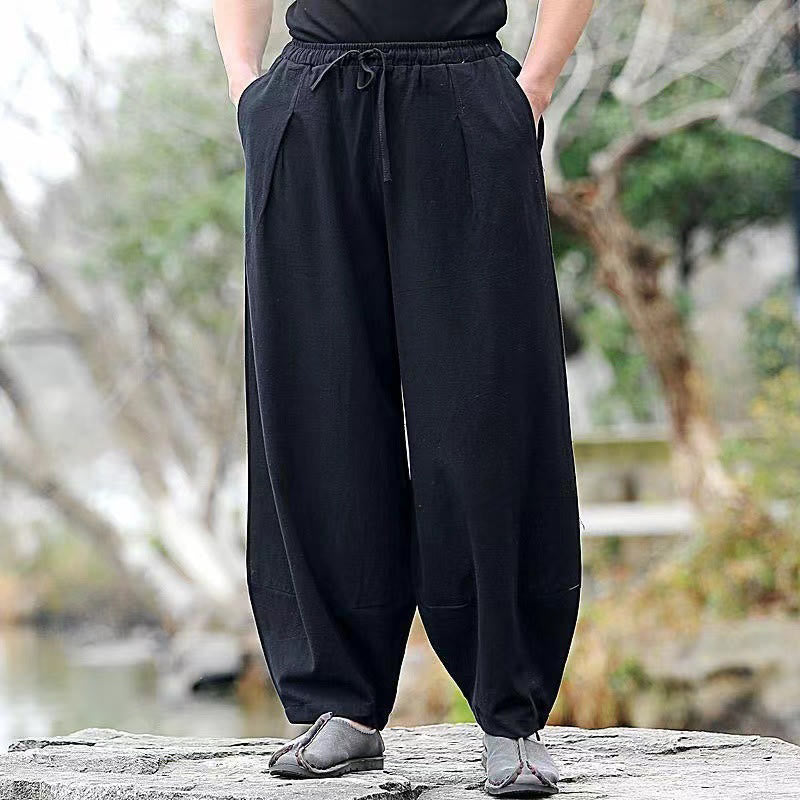 Buddha Stones Casual Simple Drawstring Men's Harem Pants With Pockets