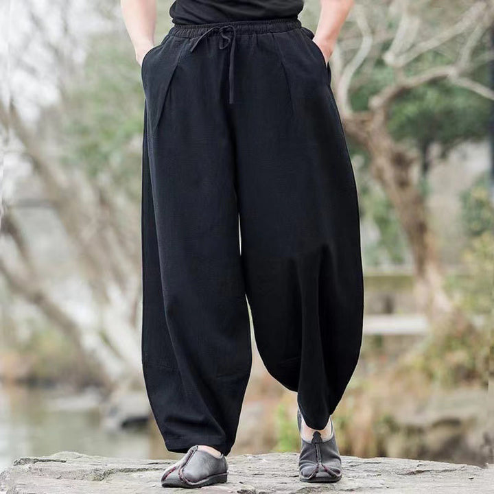 Buddha Stones Casual Simple Drawstring Men's Harem Pants With Pockets