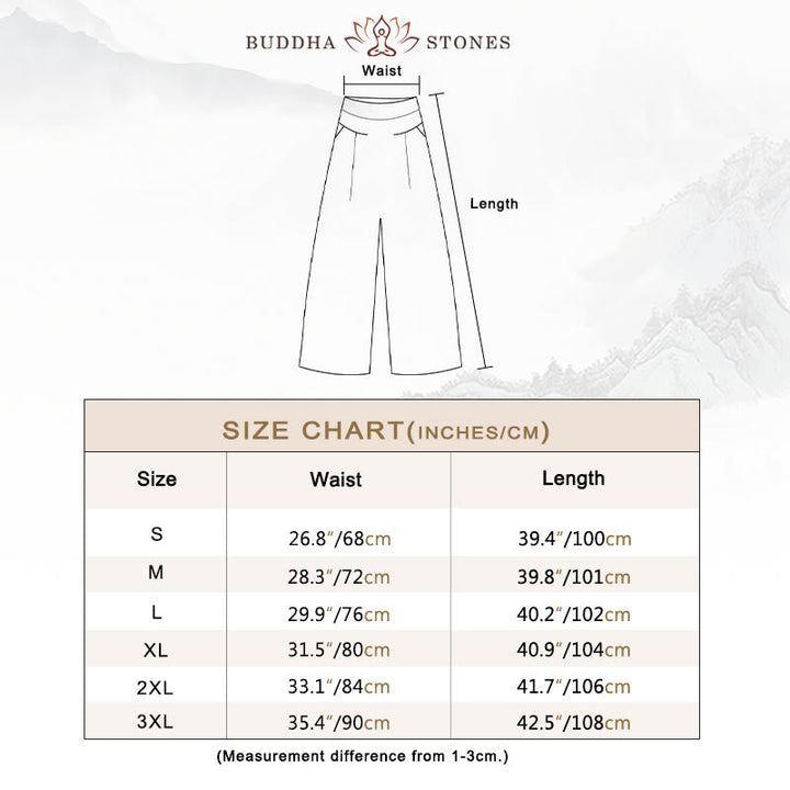 Buddha Stones Plain Color Cotton Linen High Waist Wide Leg Pants With Pockets