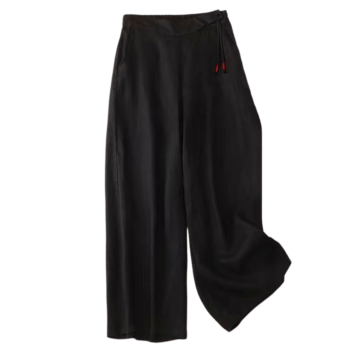 Buddha Stones Casual Solid Color One Button Women's Capri Wide Leg Pants With Pockets