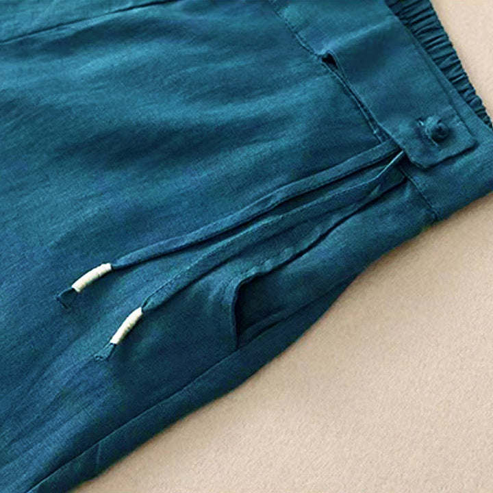 Buddha Stones Casual Solid Color One Button Women's Capri Wide Leg Pants With Pockets