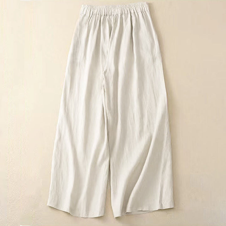 Buddha Stones Casual Solid Color One Button Women's Capri Wide Leg Pants With Pockets