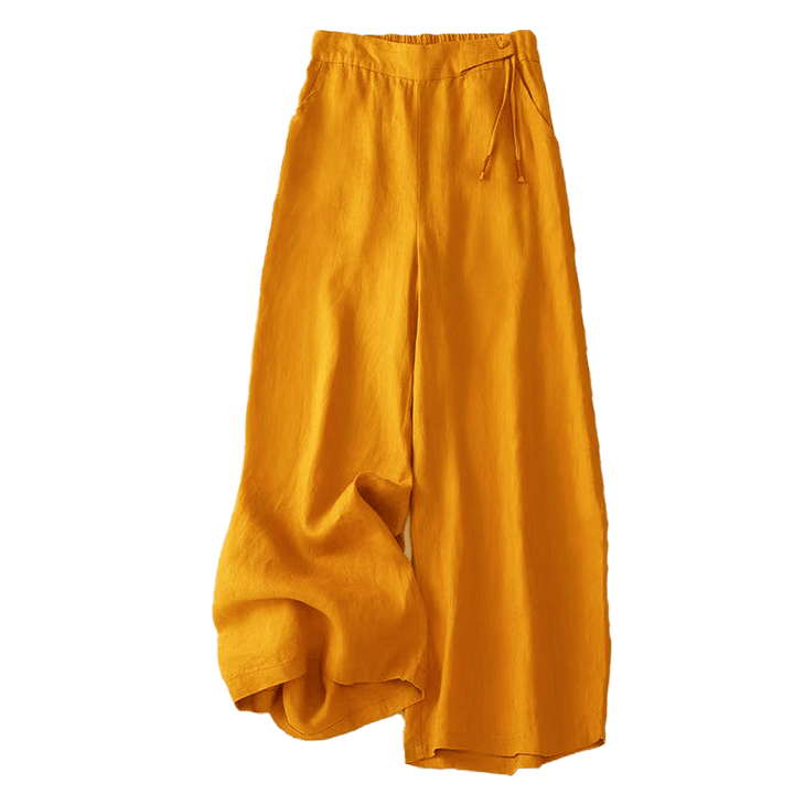 Buddha Stones Casual Solid Color One Button Women's Capri Wide Leg Pants With Pockets