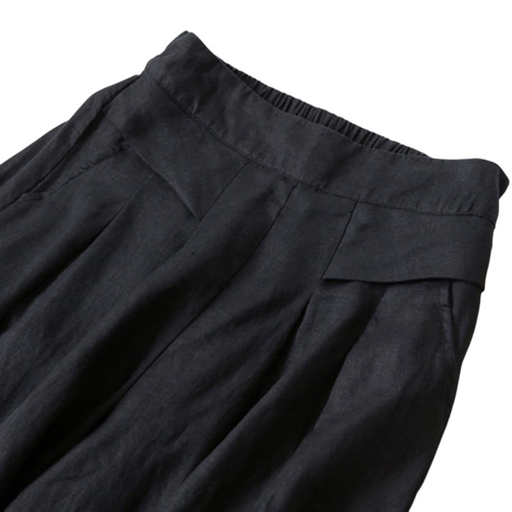 Buddha Stones Plain Color Cotton Linen High Waist Wide Leg Pants With Pockets