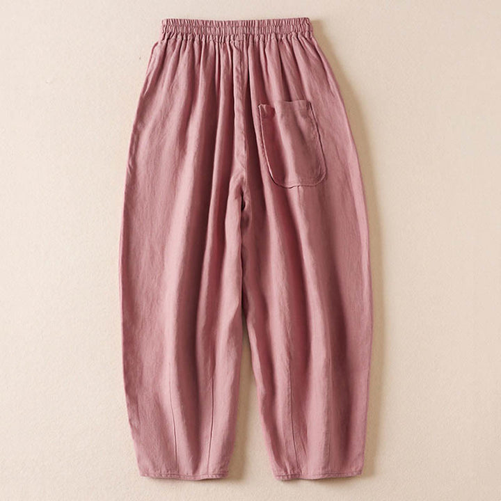 Buddha Stones Summer Small Flower Embroidery  Harem Pants With Pockets