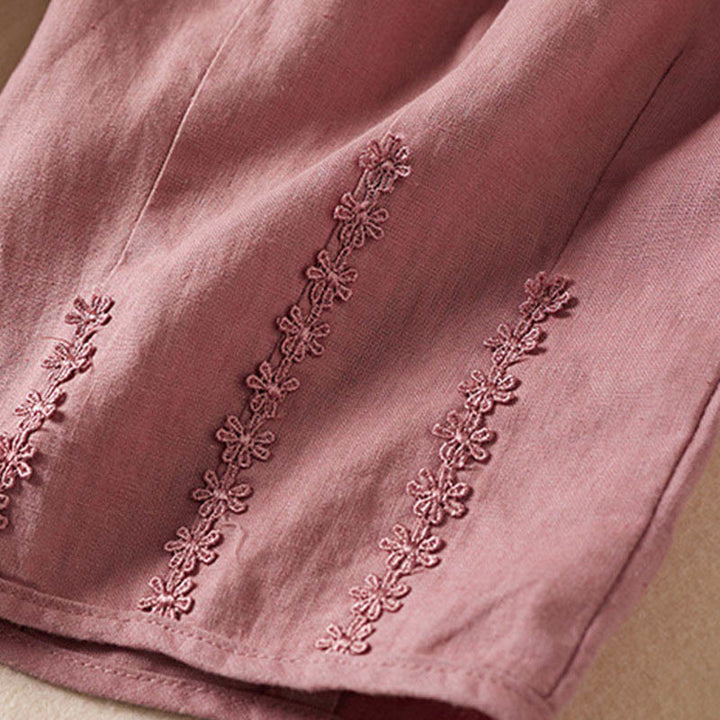 Buddha Stones Summer Small Flower Embroidery  Harem Pants With Pockets