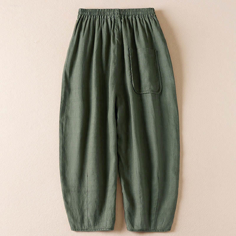 Buddha Stones Summer Small Flower Embroidery  Harem Pants With Pockets