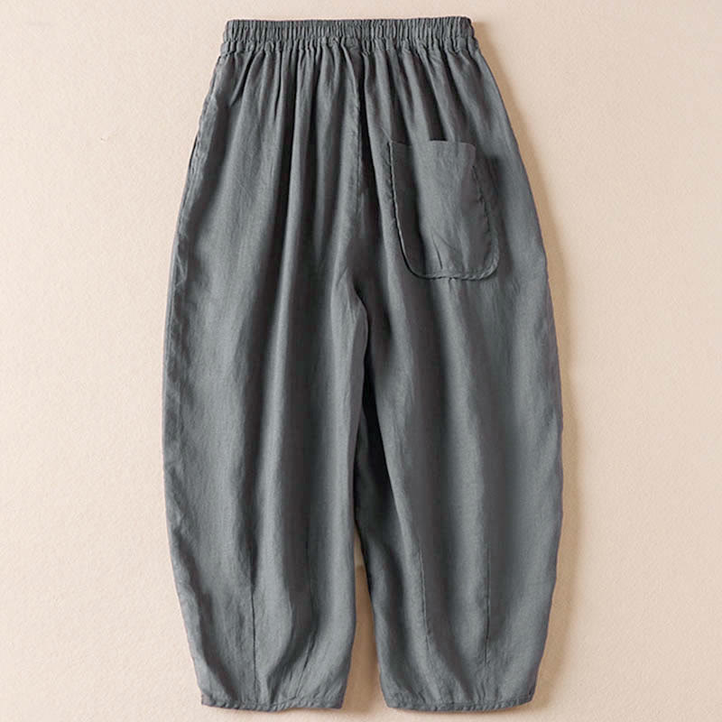 Buddha Stones Summer Small Flower Embroidery  Harem Pants With Pockets