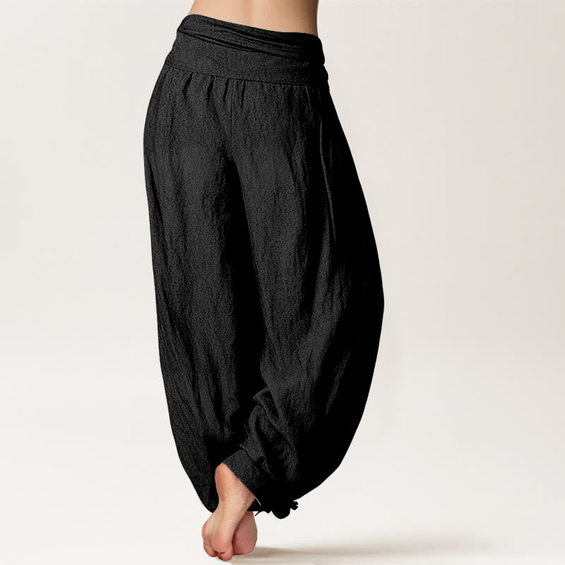 Buddha Stones Sun Moon Stars Pattern Women's Elastic Waist Harem Pure Cotton Pants