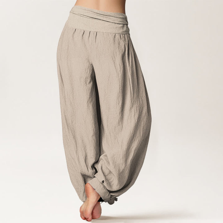 Buddha Stones Sun Moon Stars Pattern Women's Elastic Waist Harem Pure Cotton Pants