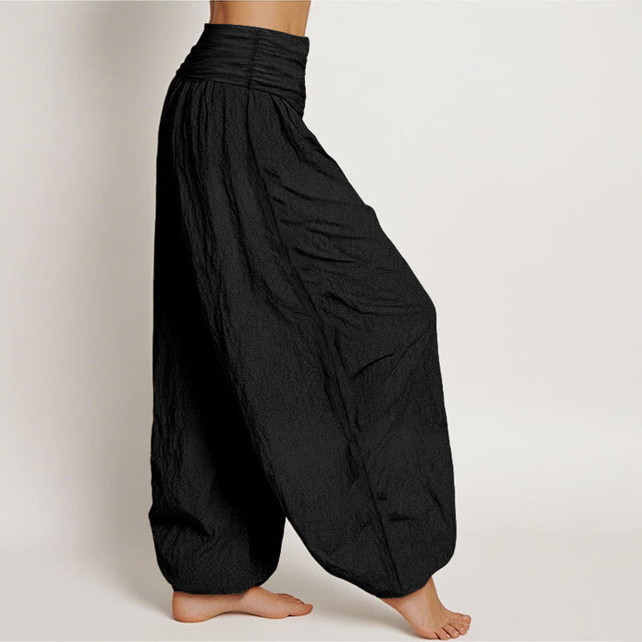 Buddha Stones Sun Moon Stars Pattern Women's Elastic Waist Harem Pure Cotton Pants