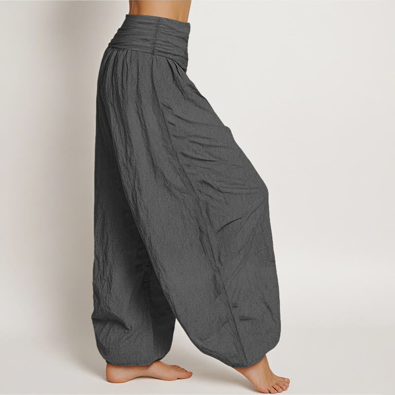 Buddha Stones Sun Moon Stars Pattern Women's Elastic Waist Harem Pure Cotton Pants
