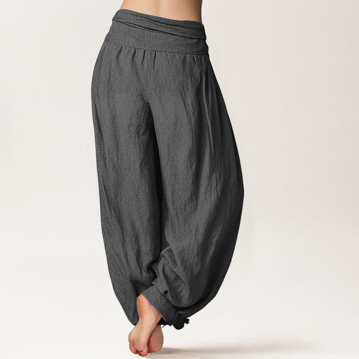 Buddha Stones Sun Moon Stars Pattern Women's Elastic Waist Harem Pure Cotton Pants