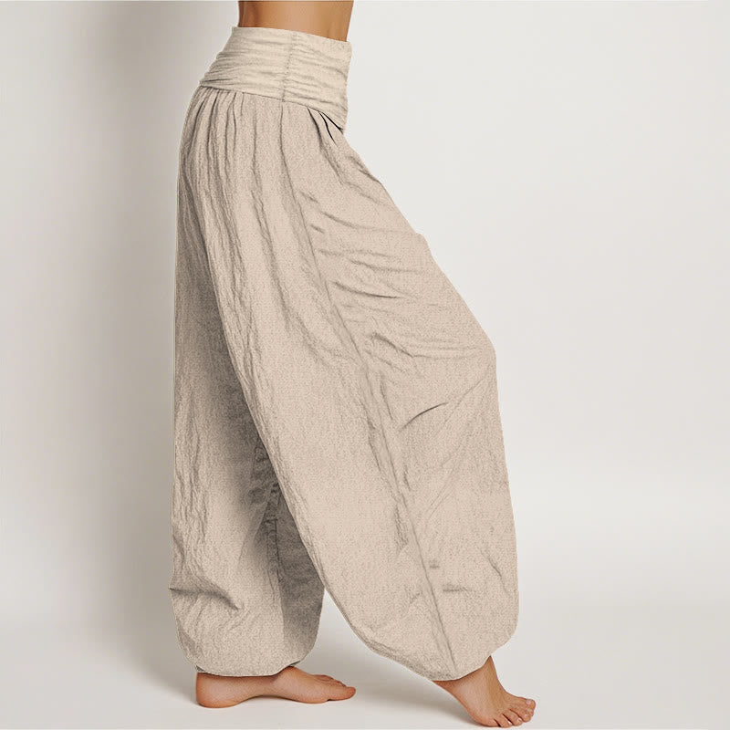 Buddha Stones Sun Moon Stars Pattern Women's Elastic Waist Harem Pure Cotton Pants