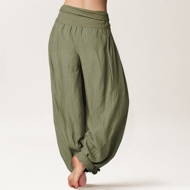 Buddha Stones Sun Moon Stars Pattern Women's Elastic Waist Harem Pure Cotton Pants