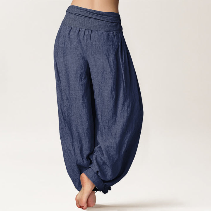 Buddha Stones Sun Moon Stars Pattern Women's Elastic Waist Harem Pure Cotton Pants