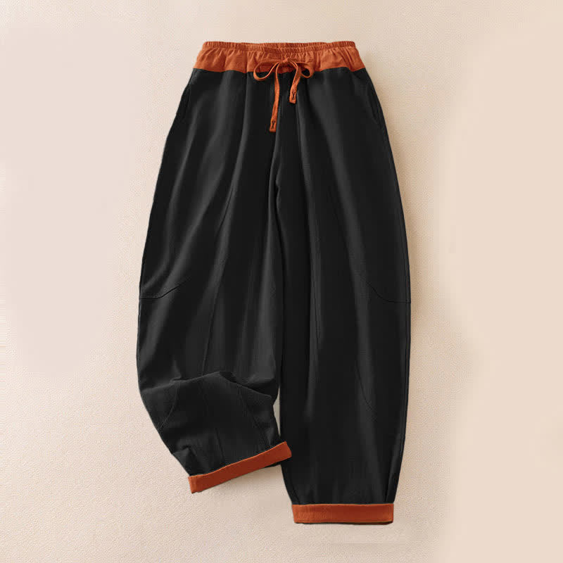 Buddha Stones Spring Casual Drawstring Solid Cotton Women's Harem Pants With Pockets