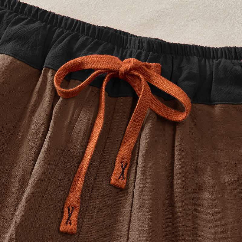 Buddha Stones Spring Casual Drawstring Solid Cotton Women's Harem Pants With Pockets