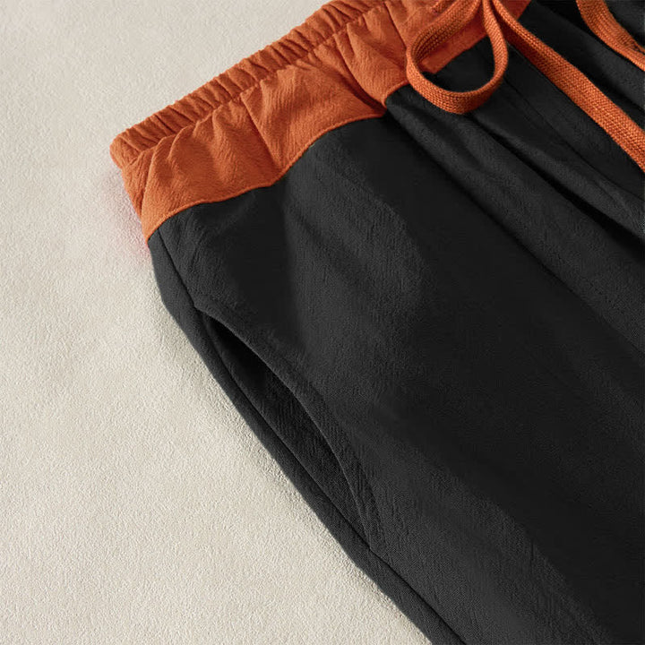 Buddha Stones Spring Casual Drawstring Solid Cotton Women's Harem Pants With Pockets