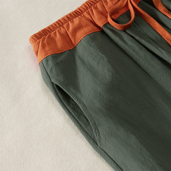 Buddha Stones Spring Casual Drawstring Solid Cotton Women's Harem Pants With Pockets