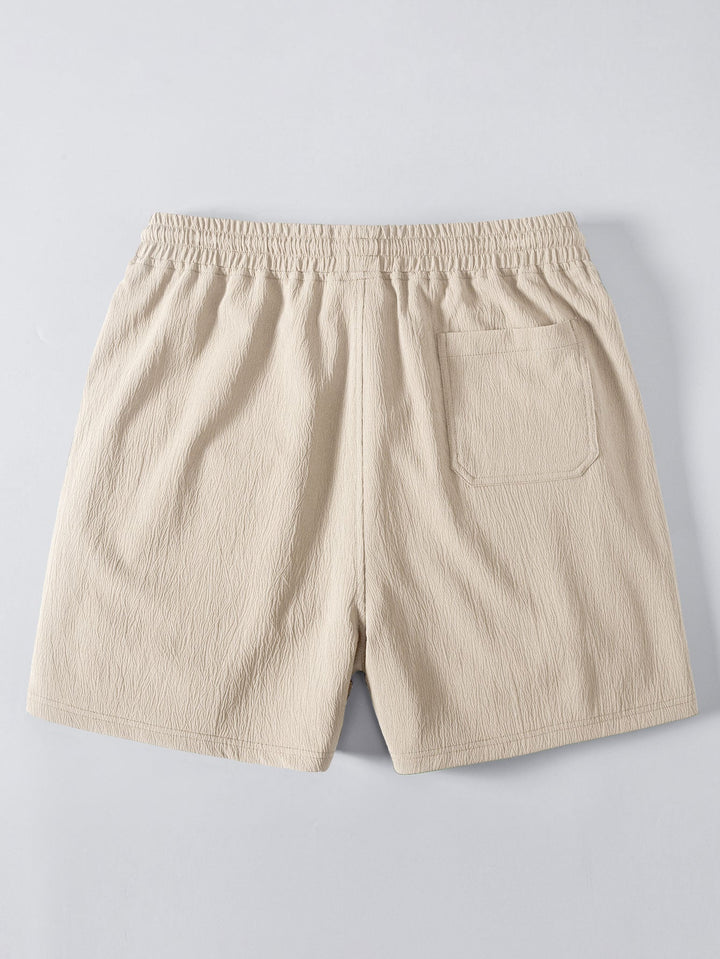 Stripe Open Knit Shirt & Crinkle Textured Drawstring 5" Shorts