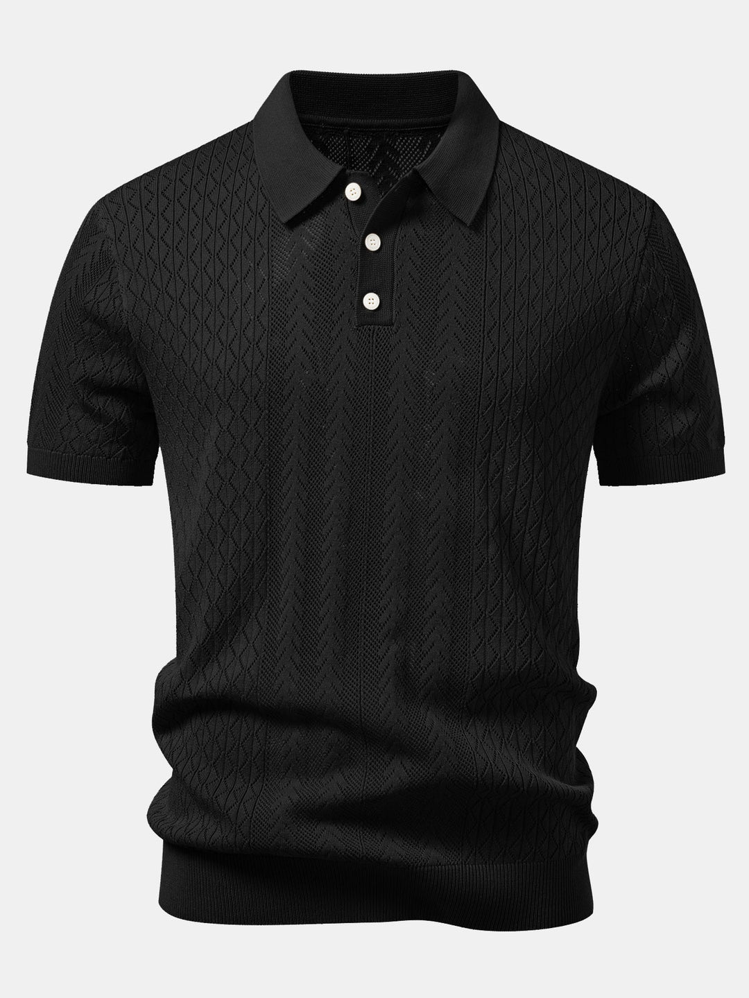 Geometric Jacquard Open Knit Polo & Straight Leg Ribbed Pants