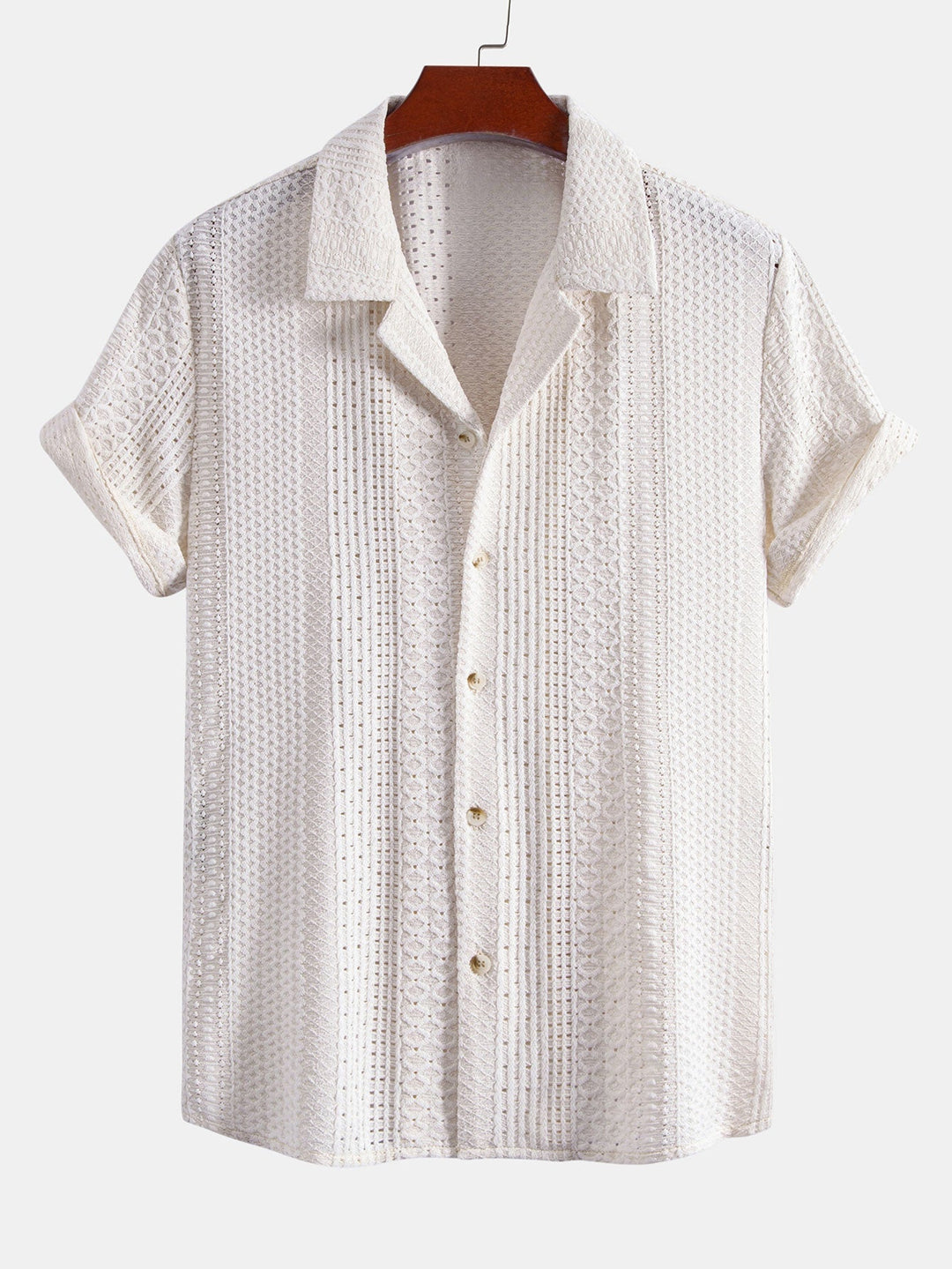 Geometric Jacquard Cuban Collar Shirt & Straight Leg Linen Pants