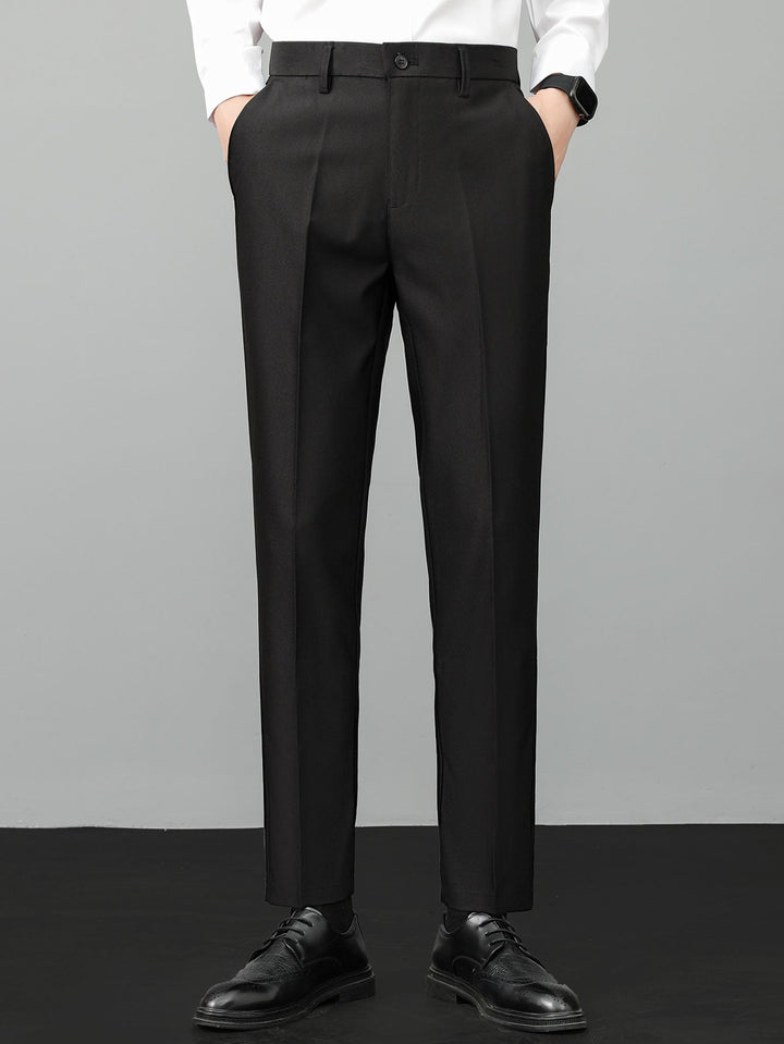 Contrast Trim Waffle Zipper Knit Polo & Slim Fit Tapered Trousers