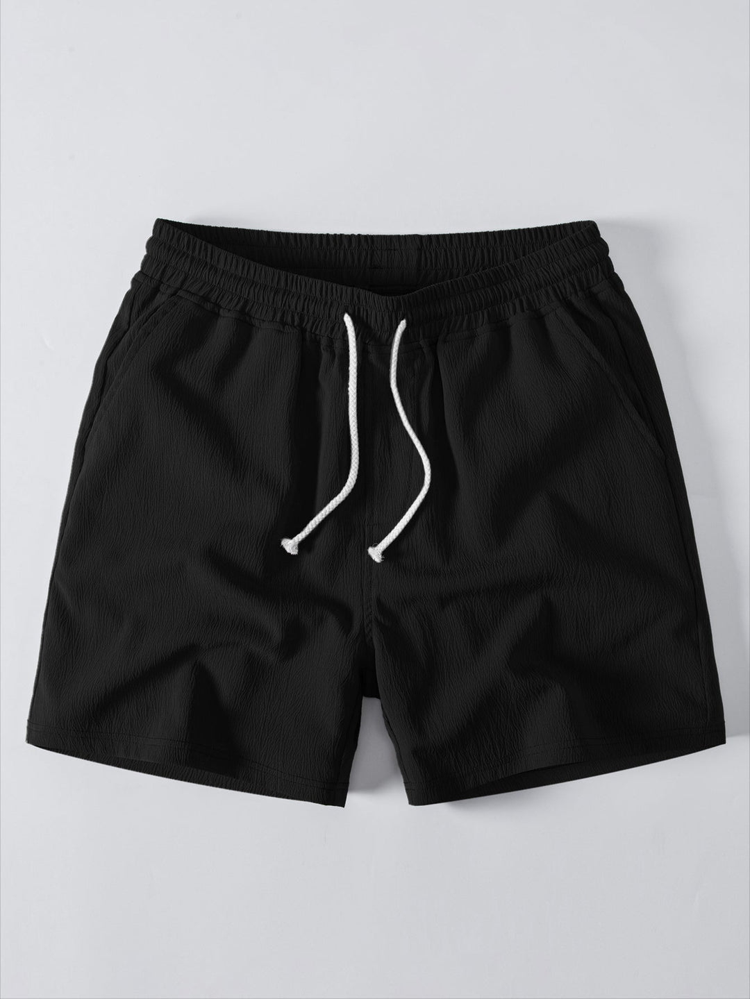 Stripe Open Knit Shirt & Crinkle Textured Drawstring 5" Shorts
