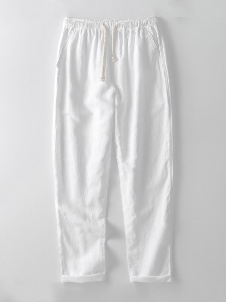 Stripe Button Up Knit Shirt & Straight Leg Linen Pants