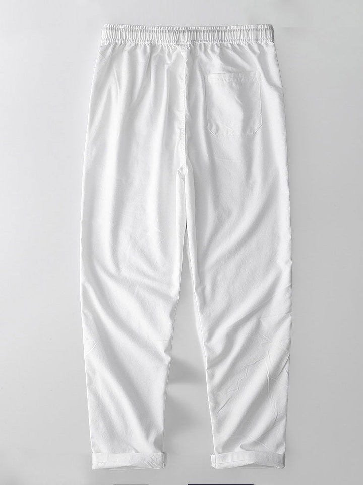 Short Sleeve Cotton Stripe Stand Collar Shirt & Straight Leg Linen Pants