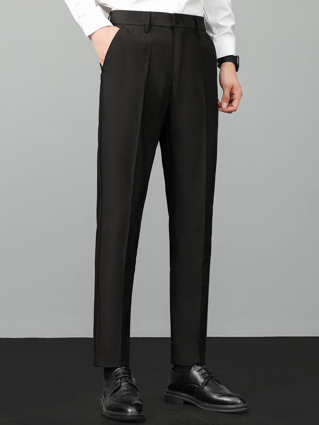 Contrast Trim Waffle Zipper Knit Polo & Slim Fit Tapered Trousers