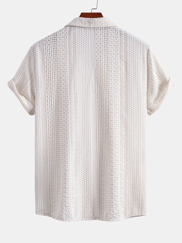 Geometric Jacquard Cuban Collar Shirt & Straight Leg Linen Pants