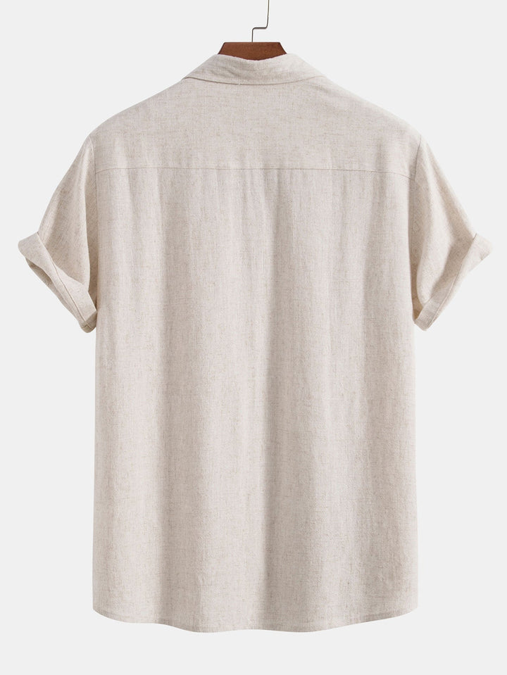 Linnen Rayon Mix Knopen Shirt & Rechte Pijpen Linnen Broek