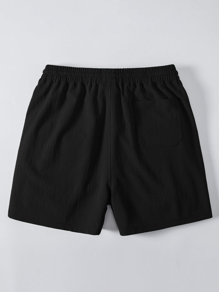 Stripe Open Knit Shirt & Crinkle Textured Drawstring 5" Shorts