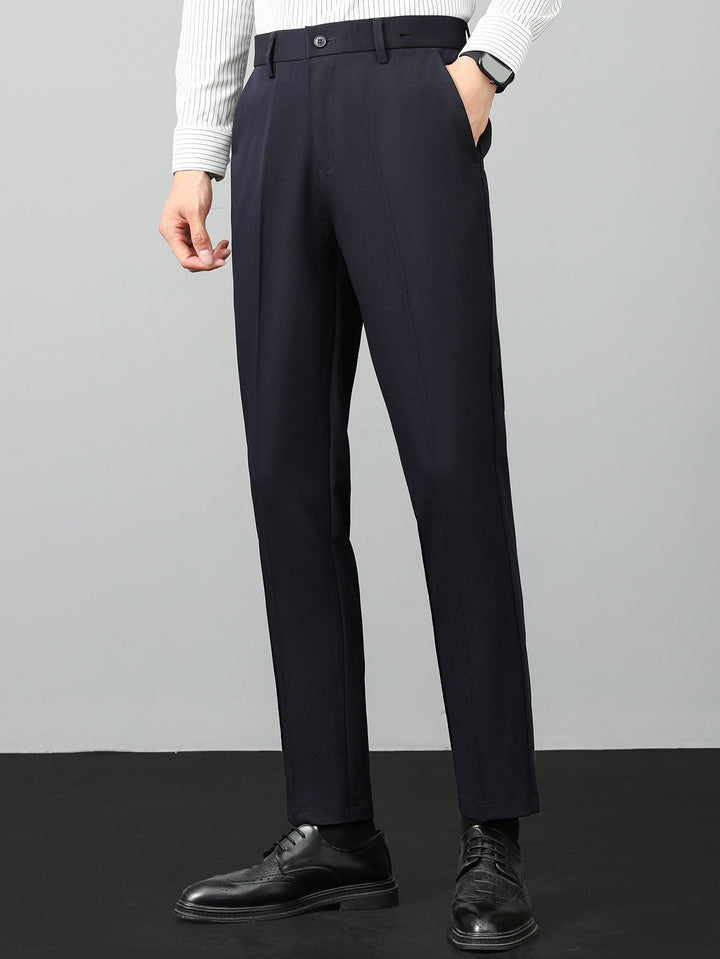 Contrast Trim Waffle Zipper Knit Polo & Slim Fit Tapered Trousers