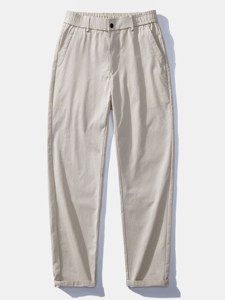 Contrast Trim Ribbed Johnny Collar Knit Polo & Elastic Waist Straight Leg Trousers