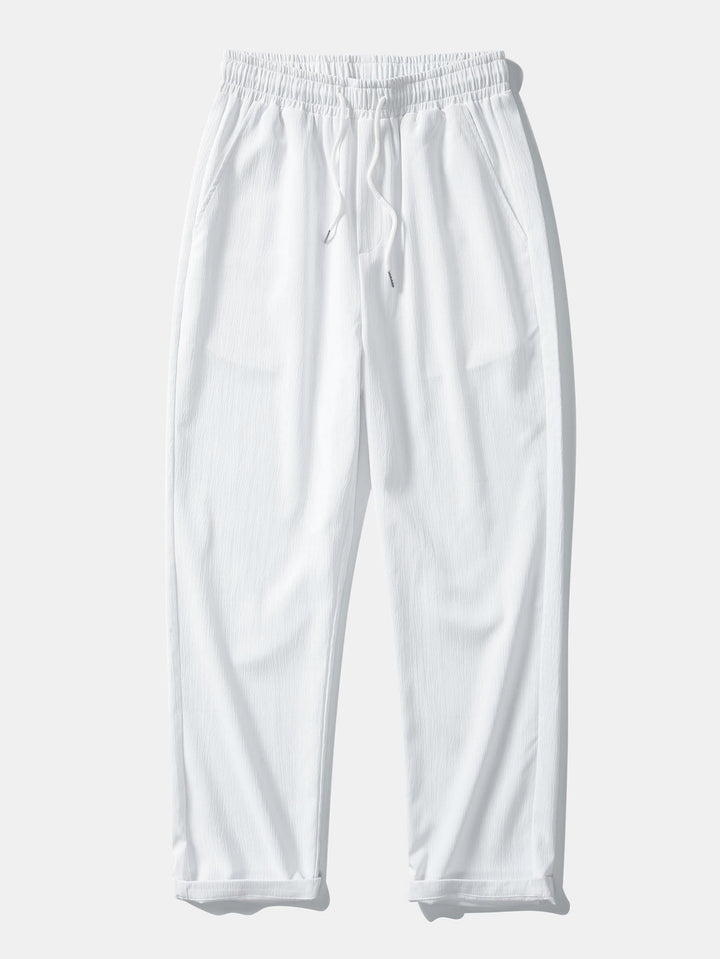 Geometric Jacquard Open Knit Polo & Crinkle Textured Straight Leg Pants
