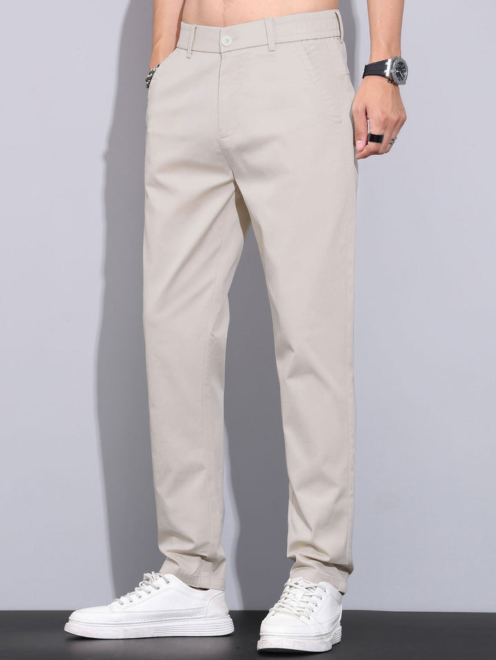 Contrast Trim Ribbed Johnny Collar Knit Polo & Elastic Waist Straight Leg Trousers