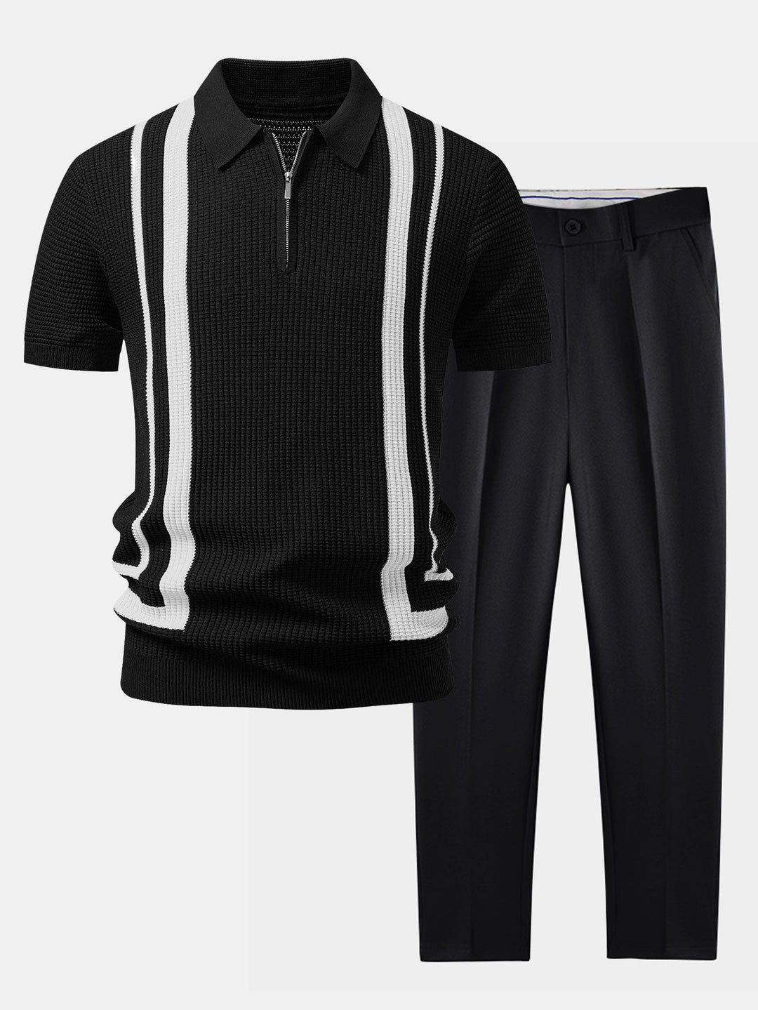 Contrast Zipper Polo & Slim Fit Tapered Trousers
