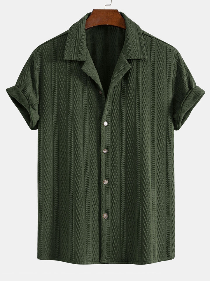 Textuur Jacquard Cubaanse Shirt & Kreukel Textuur Rechte Pantalon