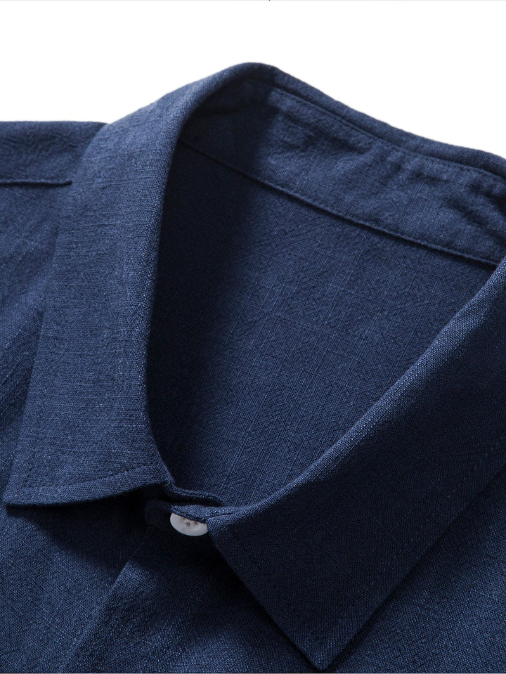 Linnen Rayon Mix Knopen Shirt & Rechte Pijpen Linnen Broek