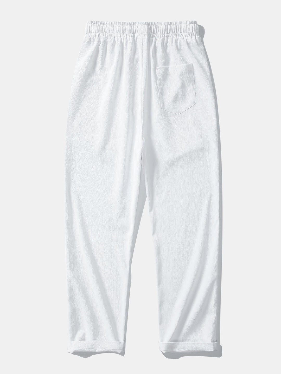 Short Sleeve Linen Look Stand Collar Shirt & Crinkle Textured Straight Leg Pants