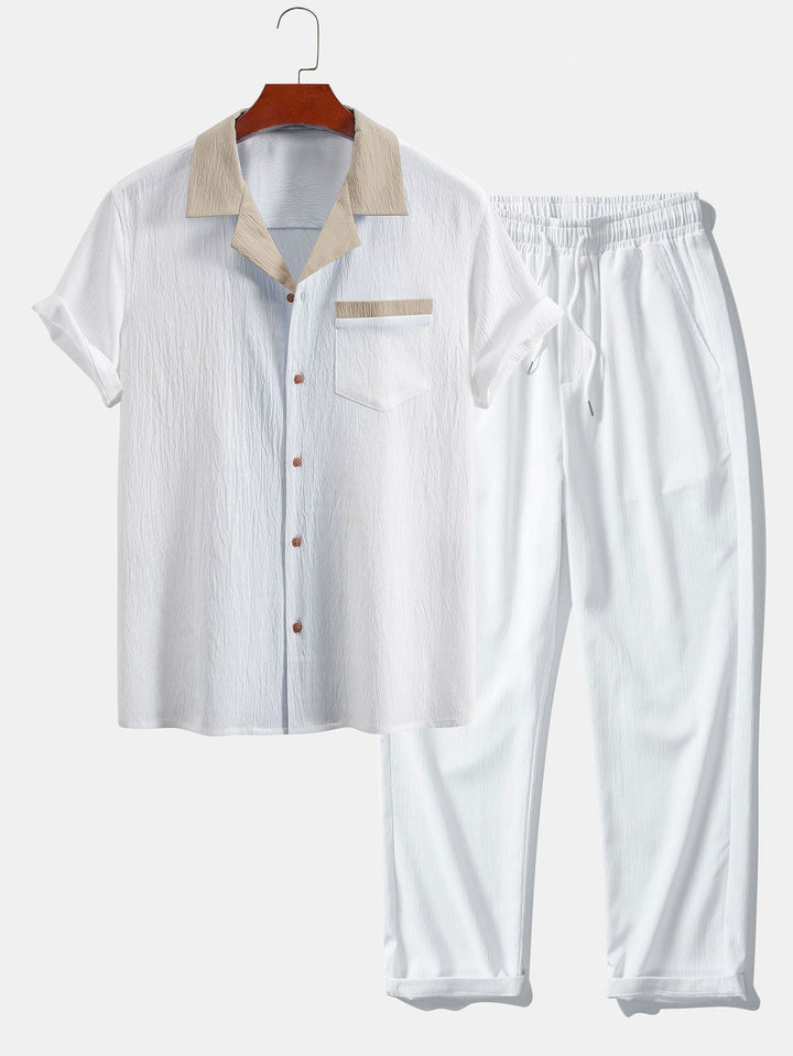Textured Contrast Cuban Shirt & Straight Leg Pants