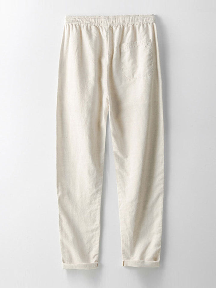 Johnny Collar Striped Open Knit Polo & Straight Leg Linen Pants